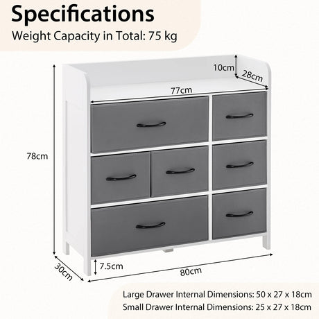 Fabric Dresser with 7 Drawers for Bedroom-White