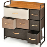 7 Drawer Tower Steel Frame and Wooden Top Dresser Storage Chest for Bedroom