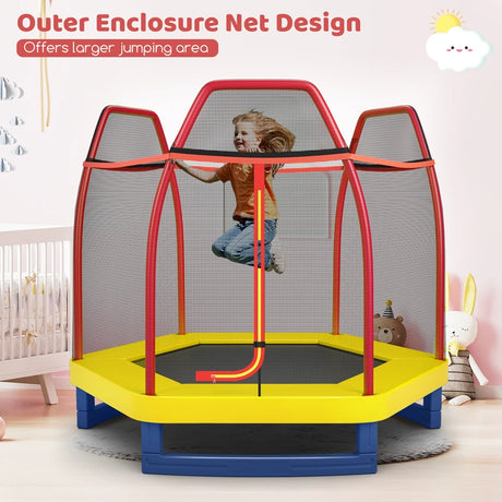 7 Feet Kids Recreational Bounce Jumper Trampoline-Red