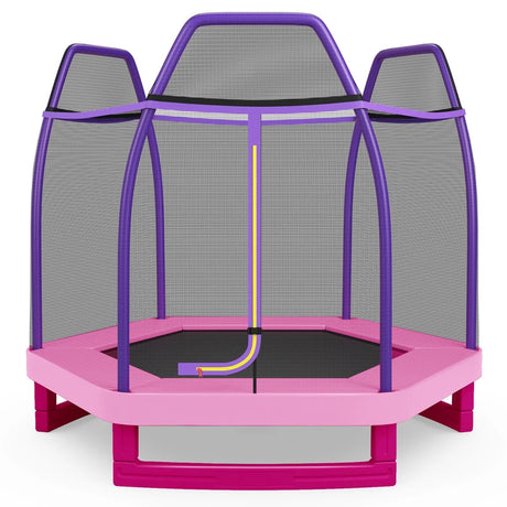 Kids Trampoline with Safety Enclosure Net for Outdoor Play-Pink