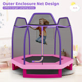 Kids Trampoline with Safety Enclosure Net for Outdoor Play-Pink