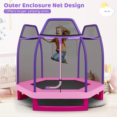 Kids Trampoline with Safety Enclosure Net for Outdoor Play-Pink