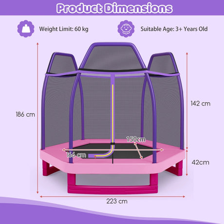 Kids Trampoline with Safety Enclosure Net for Outdoor Play-Pink