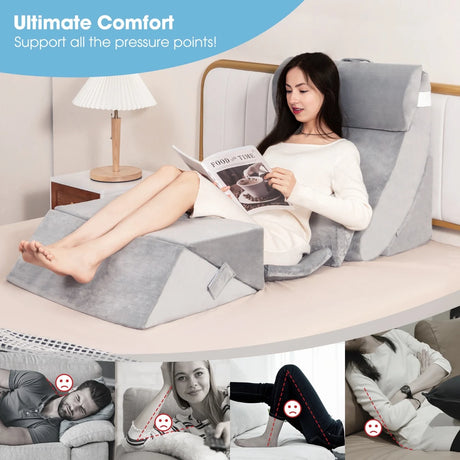7-piece orthopedic wedge pillow set with washable cover, adjustable bed wedge pillow