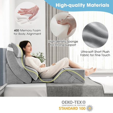 7-piece orthopedic wedge pillow set with washable cover, adjustable bed wedge pillow