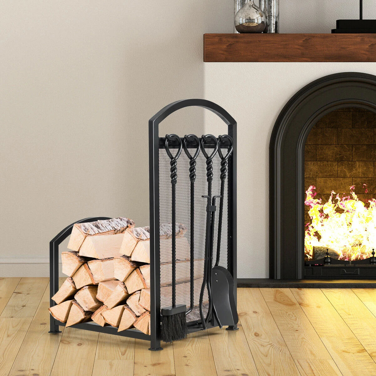 Firewood Log Rack with 4 Tools Set