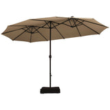 15 Ft Solar LED Patio Double-sided Umbrella Market Umbrella with Weight Base-Beige