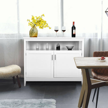 2-Door Sideboard with Open Shelf &amp; 5-Position Shelf for Kitchen &amp; Dining Room-White