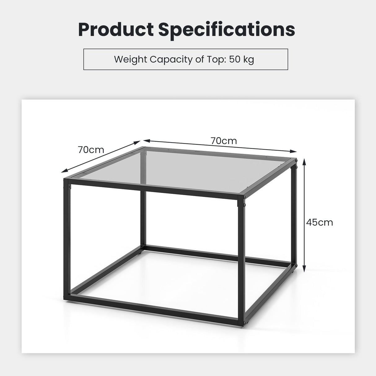 27.5 Inch Home Square Tea Table with Heavy-duty Metal Frame-Gray