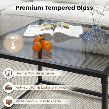 27.5 Inch Home Square Tea Table with Heavy-duty Metal Frame-Gray