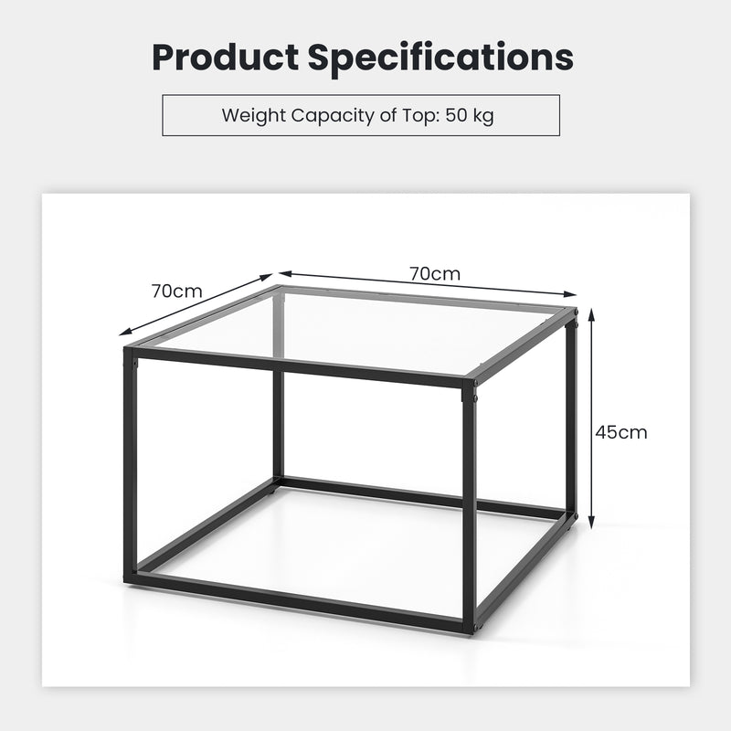 27.5 Inch Home Square Tea Table with Heavy-duty Metal Frame-Black