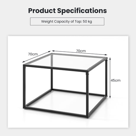 27.5 Inch Home Square Tea Table with Heavy-duty Metal Frame-Black