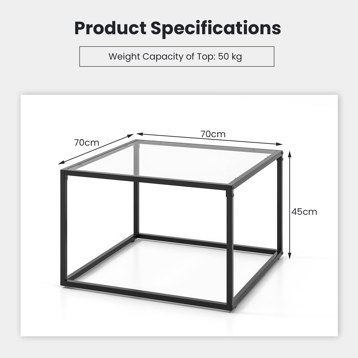 27.5 Inch Home Square Tea Table with Heavy-duty Metal Frame-Black