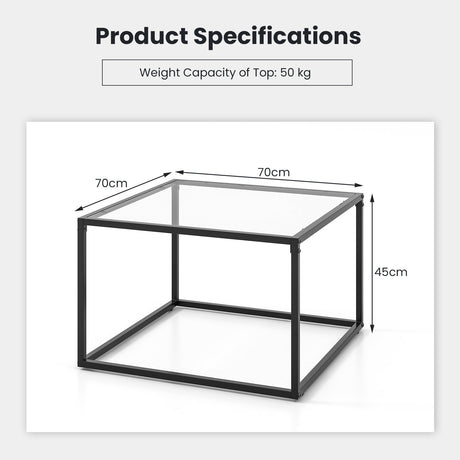 27.5 Inch Home Square Tea Table with Heavy-duty Metal Frame-Black
