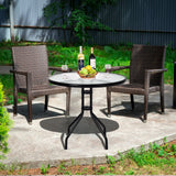 70 cm Patio Table with Tempered Glass Tabletop and Sturdy Metal Legs