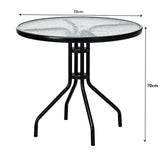 70 cm Patio Table with Tempered Glass Tabletop and Sturdy Metal Legs