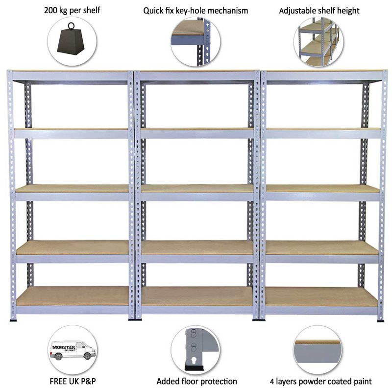 3 x Q-Rax Metal Racking Units 90 x 50 x 180cm Grey