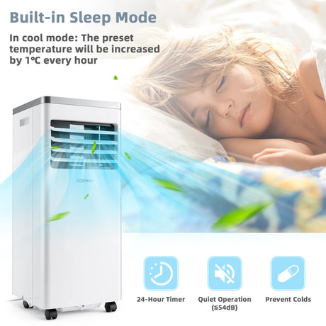 7000BTU Portable Air Conditioner with Remote Control and 24H Timer