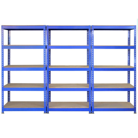 3 x 90cm Q-Rax Blue Metal Racking Units & Workbench & Mallet