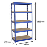 Q-Rax 3 x 120cm & 2 x 90cm Blue Metal Racking Units