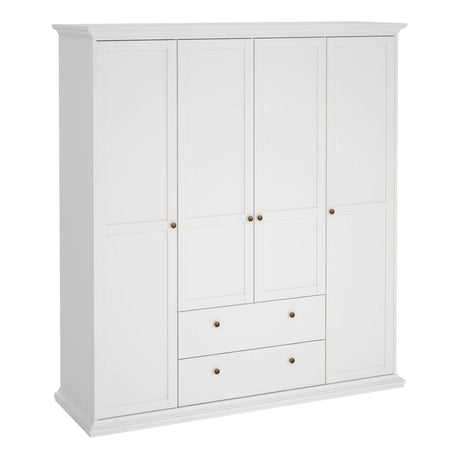Paris Wardrobe with 4 Doors and 2 Drawers in White