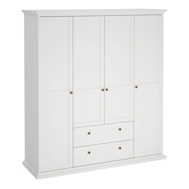 Paris Wardrobe with 4 Doors and 2 Drawers in White