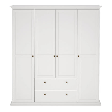 Paris Wardrobe with 4 Doors and 2 Drawers in White
