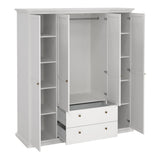 Paris Wardrobe with 4 Doors and 2 Drawers in White