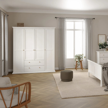 Paris Wardrobe with 4 Doors and 2 Drawers in White