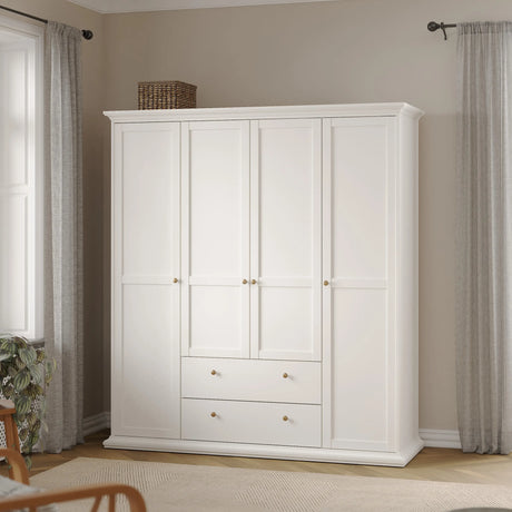 Paris Wardrobe with 4 Doors and 2 Drawers in White