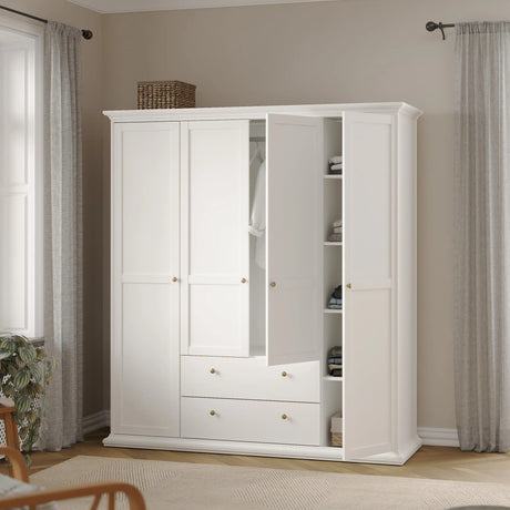 Paris Wardrobe with 4 Doors and 2 Drawers in White