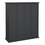 Paris Wardrobe with 4 Doors and 2 Drawers in Matt Grey