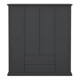 Paris Wardrobe with 4 Doors and 2 Drawers in Matt Grey