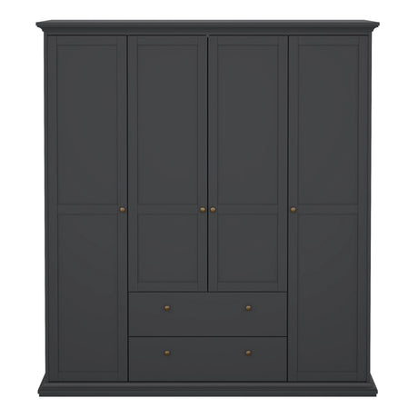 Paris Wardrobe with 4 Doors and 2 Drawers in Matt Grey