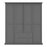 Paris Wardrobe with 4 Doors and 2 Drawers in Matt Grey