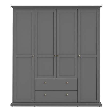 Paris Wardrobe with 4 Doors and 2 Drawers in Matt Grey