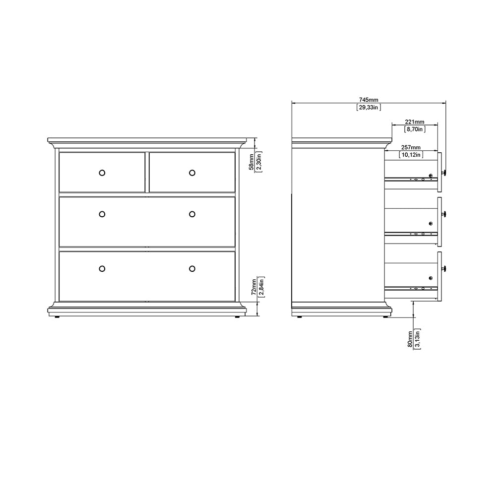 Paris Chest of 4 Drawers in White