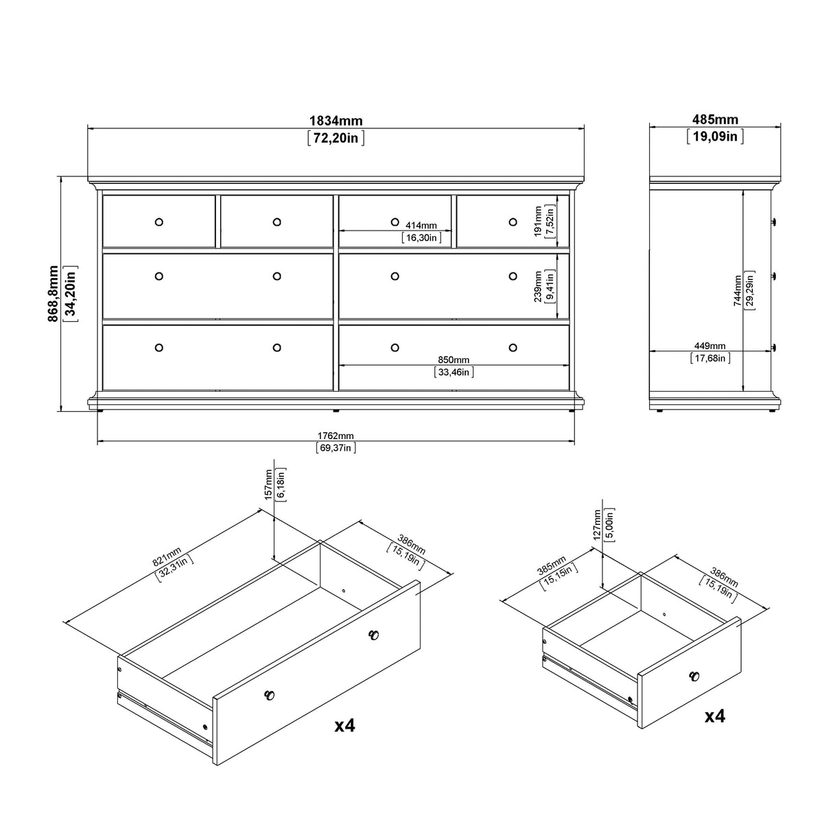 Paris Nightstand 1 Door + 1 Drawer in White