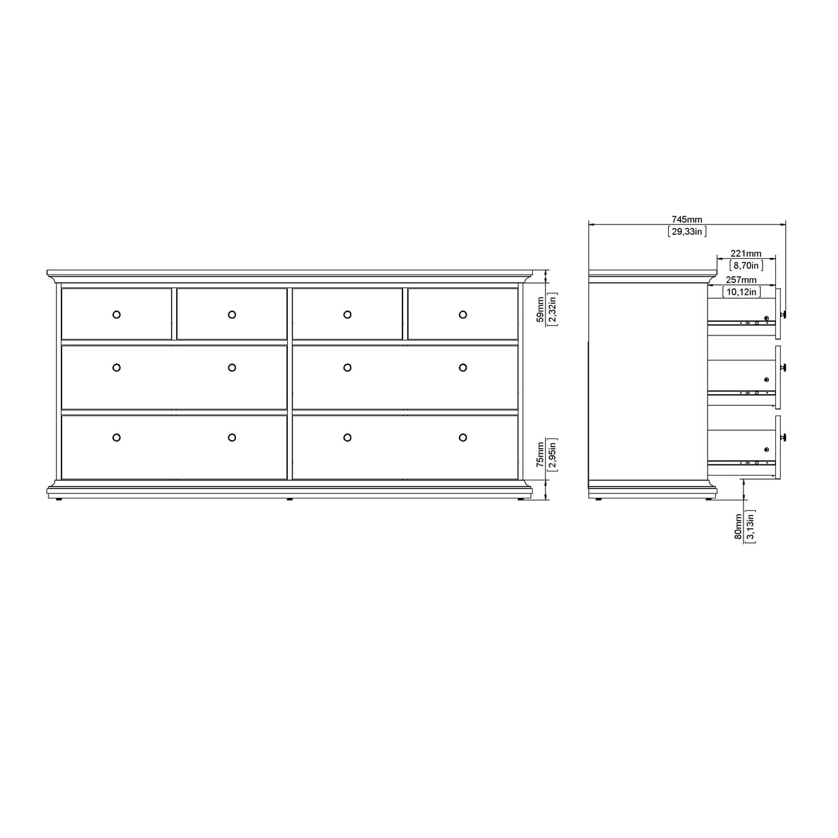 Paris Nightstand 1 Door + 1 Drawer in White