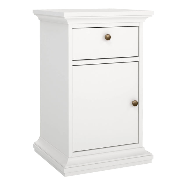 Paris Nightstand 1 Door + 1 Drawer in White