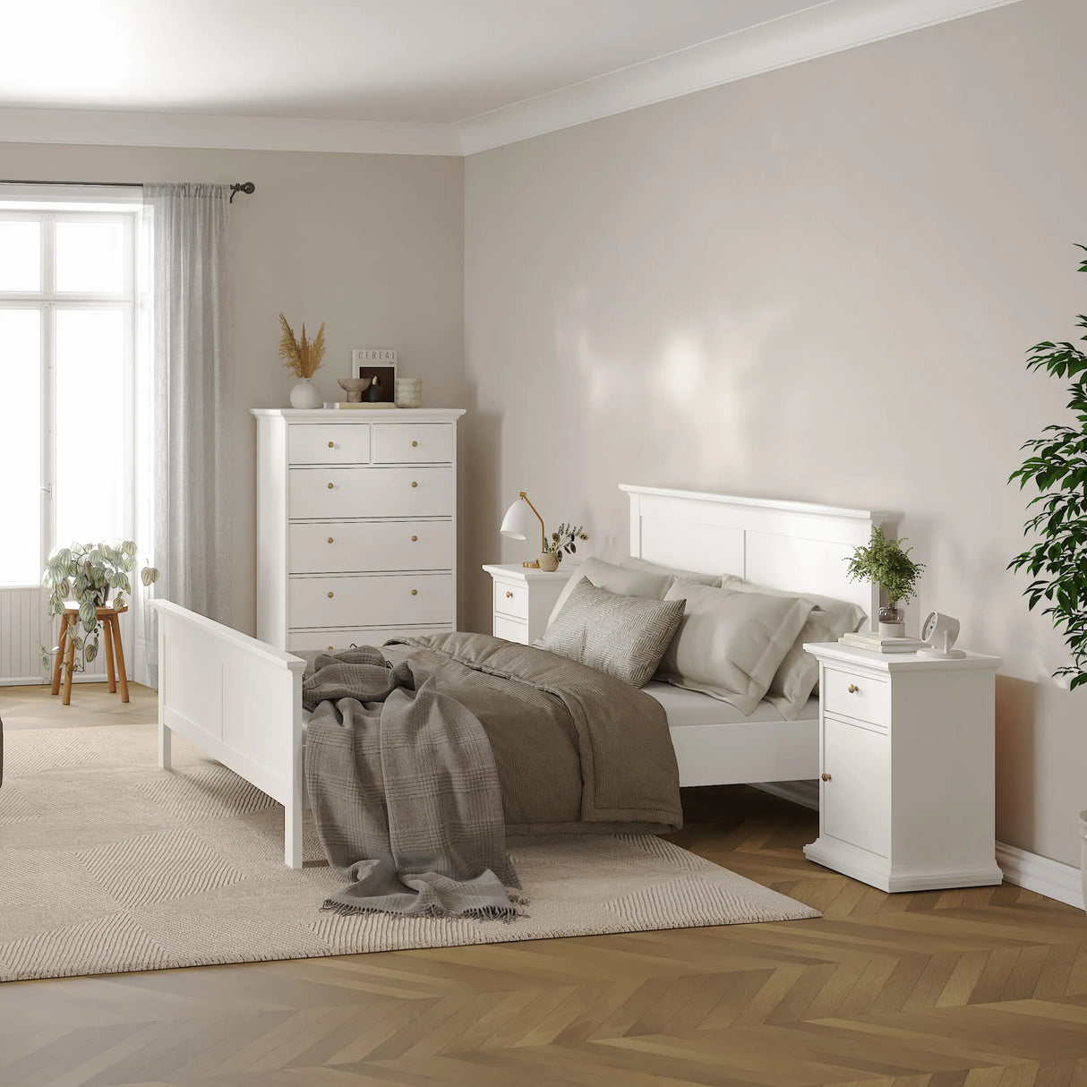 Paris Nightstand 1 Door + 1 Drawer in White