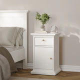 Paris Nightstand 1 Door + 1 Drawer in White