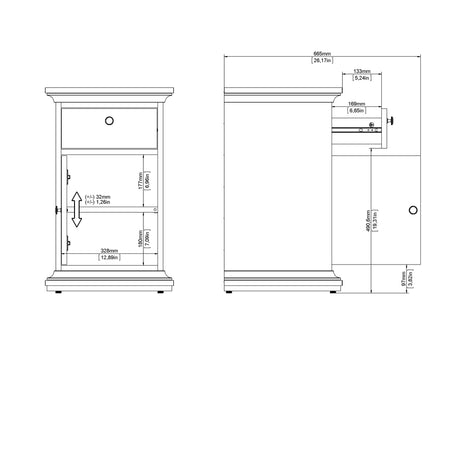 Paris Nightstand 1 door + 1 drawer in Matt Grey