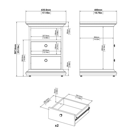 Paris Package - Bedside 2 Drawers in + Chest of 4 Drawers + Wardrobe with 2 Doors Matt Grey