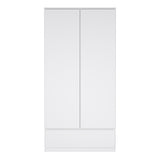 Naia Wardrobe with 2 doors + 1 drawer in White High Gloss