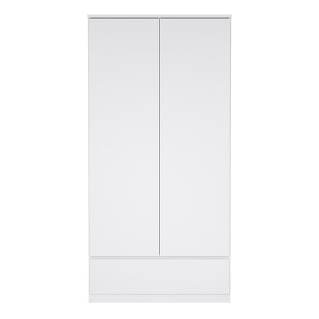 Naia Wardrobe with 2 doors + 1 drawer in White High Gloss