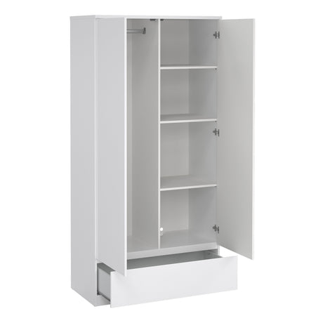 Naia Wardrobe with 2 doors + 1 drawer in White High Gloss