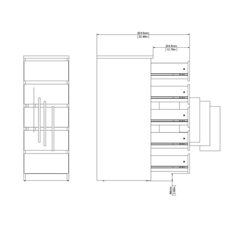 Naia Narrow Chest of 5 Drawers in Black Matt