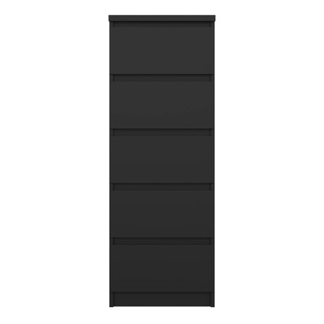 Naia Narrow Chest of 5 Drawers in Black Matt