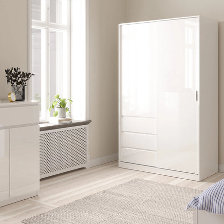 Naia Wardrobe with 1 Sliding Door and 1 Door + 3 Drawers in White